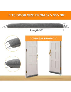 Tope de puerta Makryebi 91 cm gris, bloqueador de ruido y aire 2
