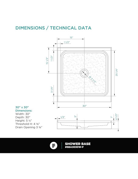 Base de Ducha Acrílica Fine Fixtures 76,2x76,2 cm Antideslizante