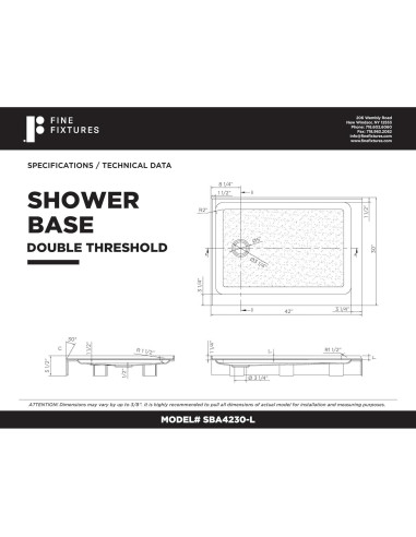 Base de Ducha Acrílica Doble Umbral 106x76 cm Antideslizante