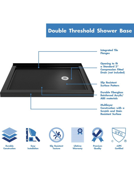 Base de Ducha DreamLine SlimLine 121,9x86,4cm Negro Drenaje Derecho