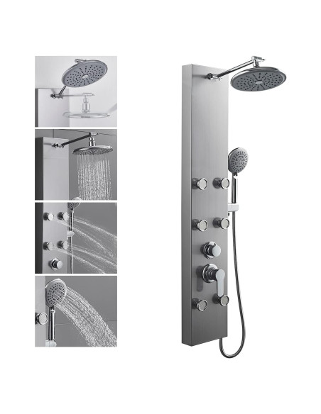Panel de Ducha ROVOGO Acero Inoxidable 304 6 Jets 20 cm