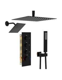 Sistema de Ducha Dual Termostático Enga 16"+6" Negro Mate