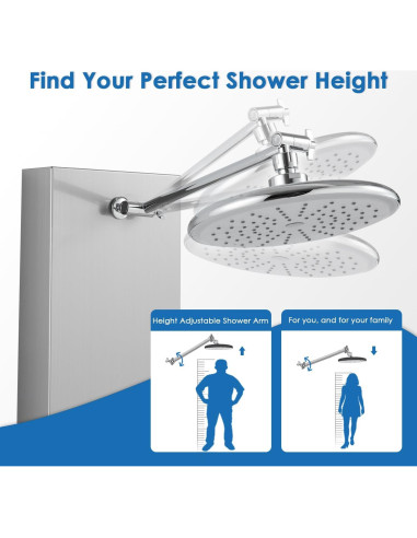 Panel de Ducha ROVOGO Acero Inoxidable 304 6 Jets 20 cm