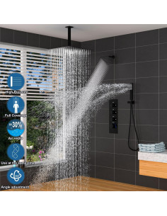 Sistema de Ducha Dual Termostático Enga 16"+6" Negro Mate 2
