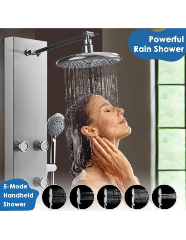 Panel de Ducha ROVOGO Acero Inoxidable 304 6 Jets 20 cm