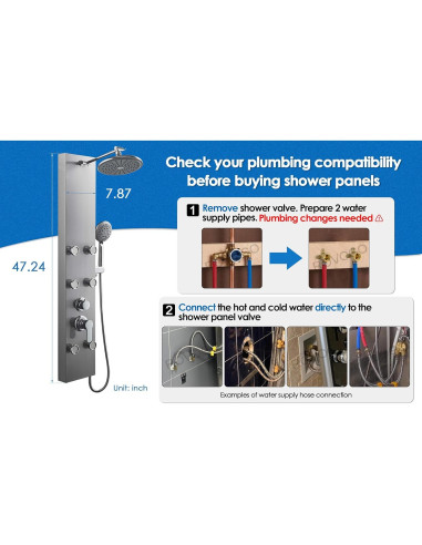 Panel de Ducha ROVOGO Acero Inoxidable 304 6 Jets 20 cm