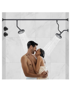 Cabezal de Ducha Doble Bntuk 6" Alta Presión Negro Mate