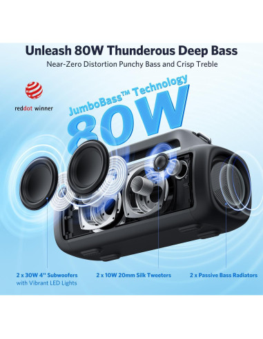 Altavoz Bluetooth EarFun UBOOM X 80W Estéreo IP67 RGB 30H