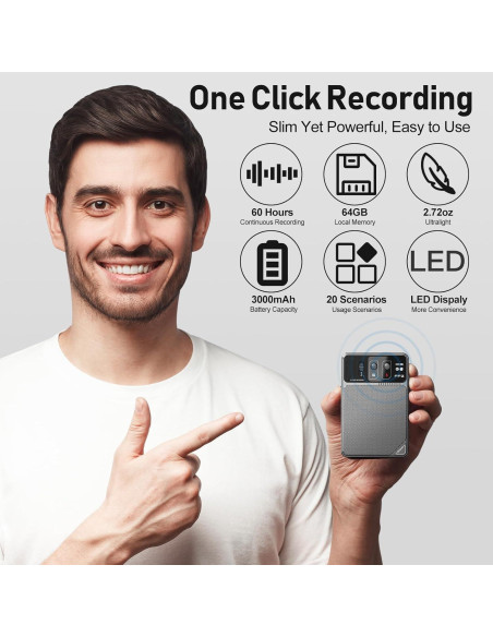 Grabadora de Voz Inteligente FFZ 64GB con Transcripción AI