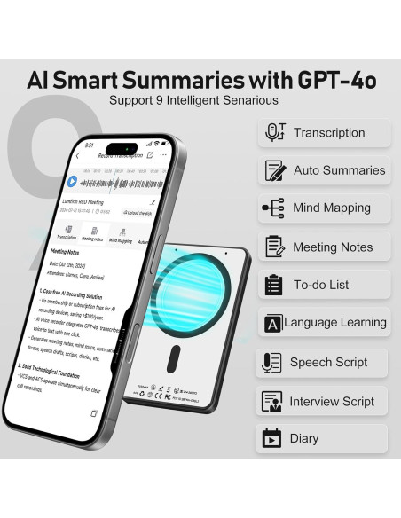 Grabadora de Voz Inteligente FFZ 64GB con Transcripción AI