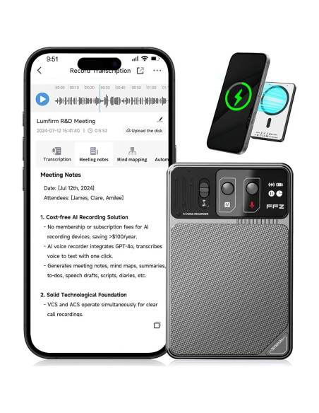 Grabadora de Voz Inteligente FFZ 64GB con Transcripción AI