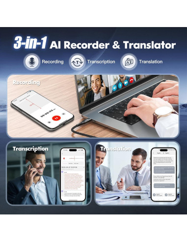 Grabadora de Voz AI SSLine 64GB con Transcripción y Traducción