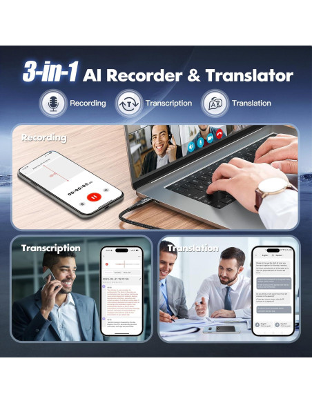 Grabadora de Voz AI SSLine 64GB con Transcripción y Traducción Grabadora de Voz AI SSLine 64GB con Transcripción y Traducción