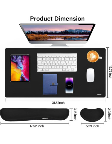 Conjunto Alfombrilla Teclado y Ratón MOSISO Ergonómico Negro