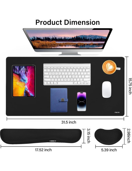 Conjunto Alfombrilla Teclado y Ratón MOSISO Ergonómico Negro