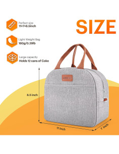 Bolsa de Almuerzo Aislada EASYFUN Gris 11L para Trabajo y Viaje 2