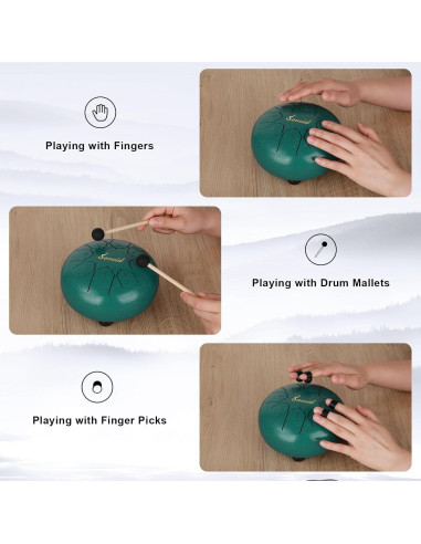 Tambor de Lengua de Acero Sovvid 15 cm 8 Notas Verde Malachita