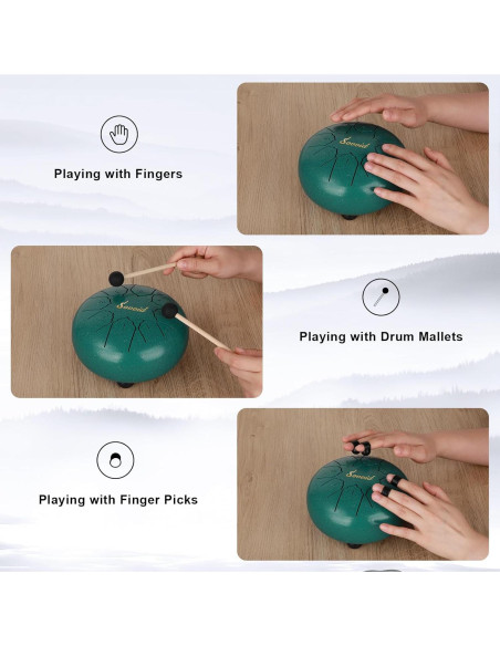 Tambor de Lengua de Acero Sovvid 15 cm 8 Notas Verde Malachita