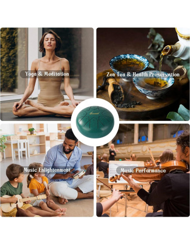 Tambor de Lengua de Acero Sovvid 15 cm 8 Notas Verde Malachita