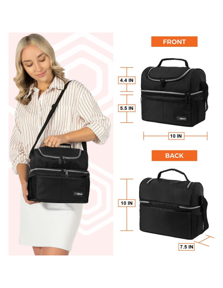 Caja de Almuerzo Aislada OPUX Doble Piso 12L Negra