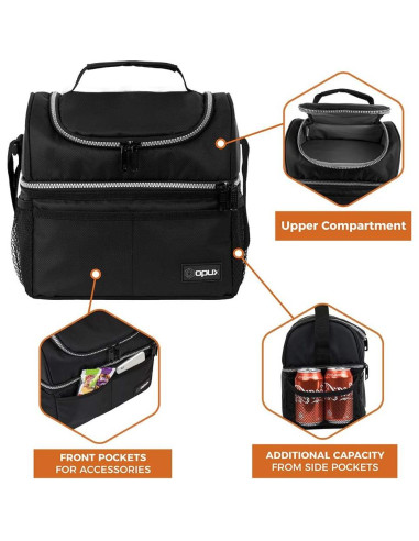 Caja de Almuerzo Aislada OPUX Doble Piso 12L Negra