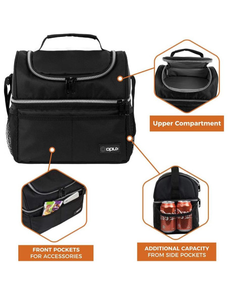 Caja de Almuerzo Aislada OPUX Doble Piso 12L Negra