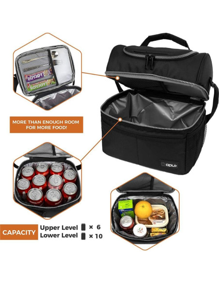 Caja de Almuerzo Aislada OPUX Doble Piso 12L Negra