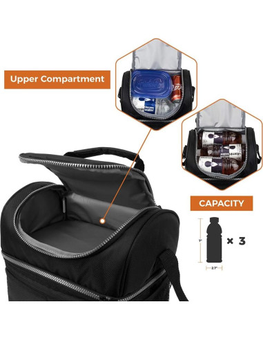 Caja de Almuerzo Aislada OPUX Doble Piso 12L Negra