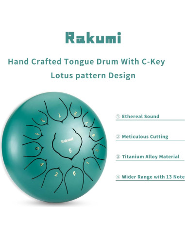 Tambor de Lengua de Acero 30 cm Rakumi 13 Notas Verde