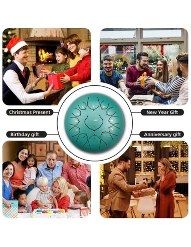 Tambor de Lengua de Acero 30 cm Rakumi 13 Notas Verde