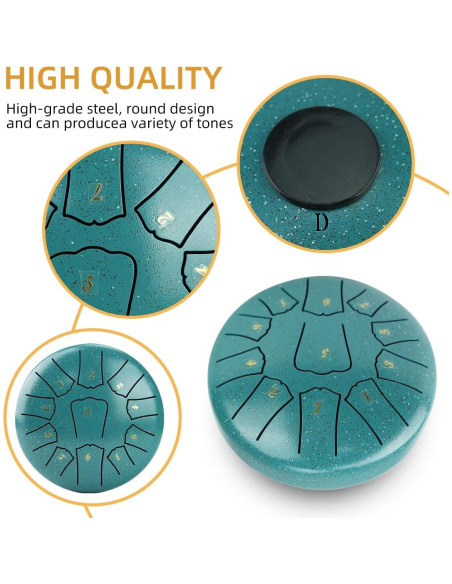 Tambor de Lengua de Acero 11 Notas 15 cm Verde con Accesorios