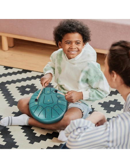 Tambor de Lengua de Acero 11 Notas 15 cm Verde con Accesorios