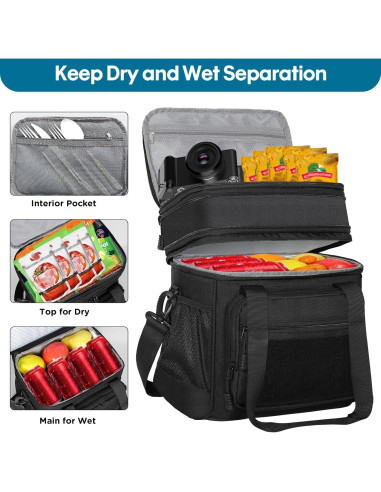 Caja de Almuerzo Aislada GLENKEY Doble Nivel 16L Negra