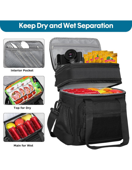 Caja de Almuerzo Aislada GLENKEY Doble Nivel 16L Negra