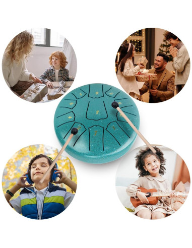 Tambor de Lengua de Acero 11 Notas 15 cm Verde con Accesorios