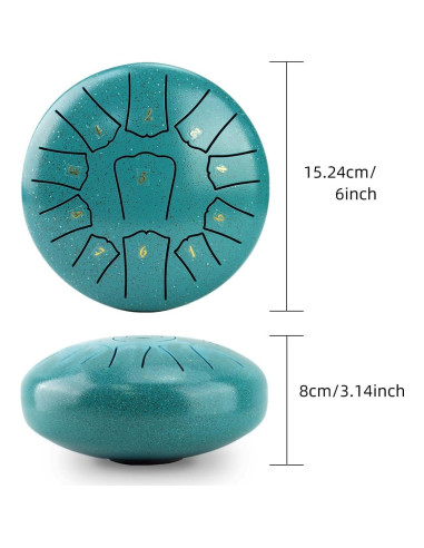 Tambor de Lengua de Acero 11 Notas 15 cm Verde con Accesorios