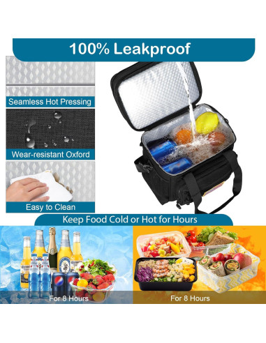 Caja de Almuerzo Aislada GLENKEY Doble Nivel 16L Negra