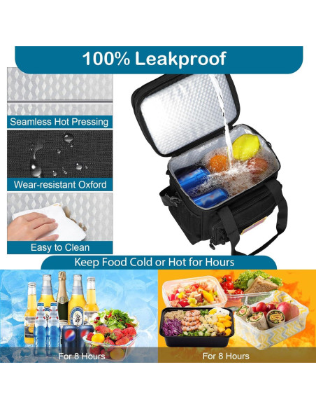 Caja de Almuerzo Aislada GLENKEY Doble Nivel 16L Negra