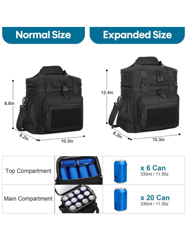 Caja de Almuerzo Aislada GLENKEY Doble Nivel 16L Negra