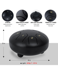 Tambor de Lengua de Acero LETSROCK 15 cm 8 Notas Negro 2