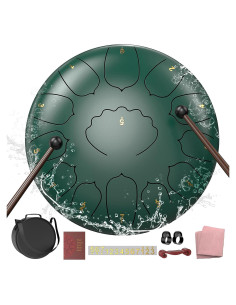 Tambor de Lluvia MENGBEI 30 cm Verde con Mazos y Libro