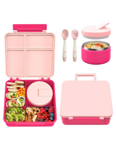 Caja de Almuerzo Pawtong Rosa con Termo 226g 4 Compartimentos