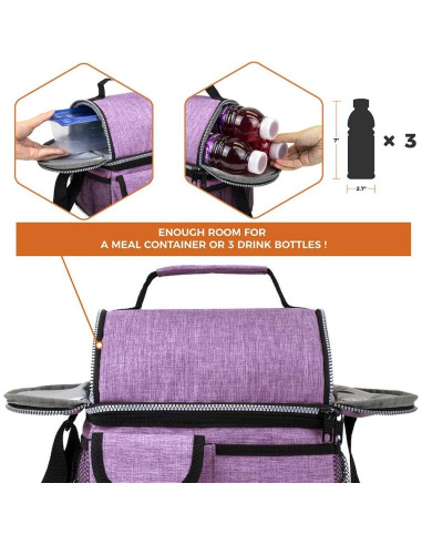 Bolsa de Almuerzo Aislada Opux Morado 10L Doble Compartimento