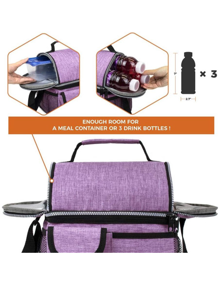 Bolsa de Almuerzo Aislada Opux Morado 10L Doble Compartimento