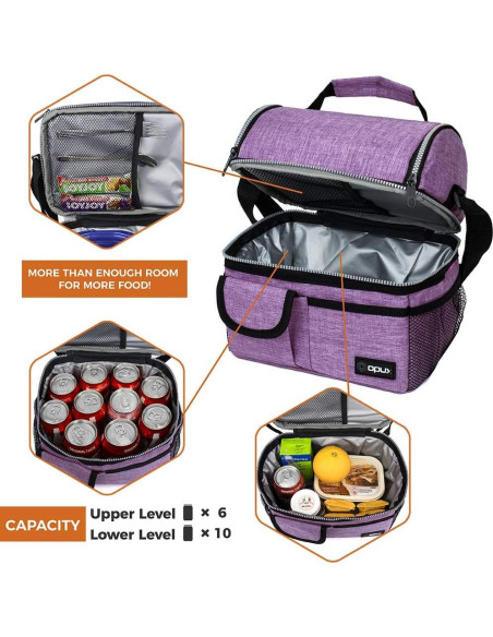 Bolsa de Almuerzo Aislada Opux Morado 10L Doble Compartimento