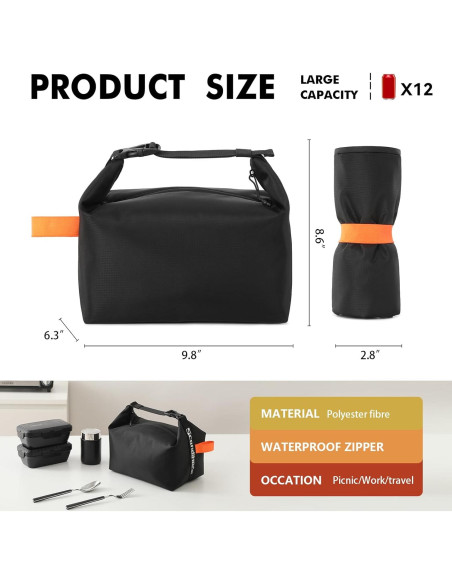 Bolsa de Almuerzo Scandihome Negra Aislante 3.72L