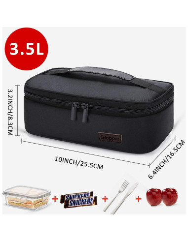 Bolsa de Almuerzo Aislada Gloppie Negra 3.5L Compacta