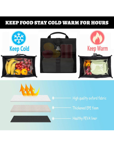 Bolsa de Almuerzo Aislada ZM-YOUTOO Negra 6L Plegable