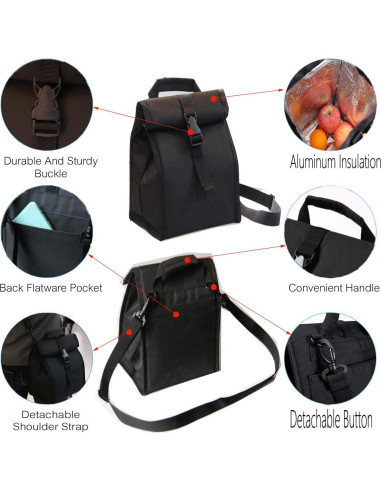 Bolsa de Almuerzo Aislada ZM-YOUTOO Negra 6L Plegable