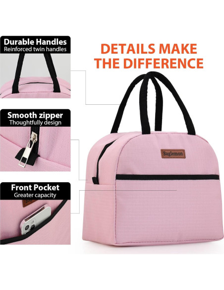 Bolsa de Almuerzo Aislada Baglemon Rosa 26x14.5x23cm
